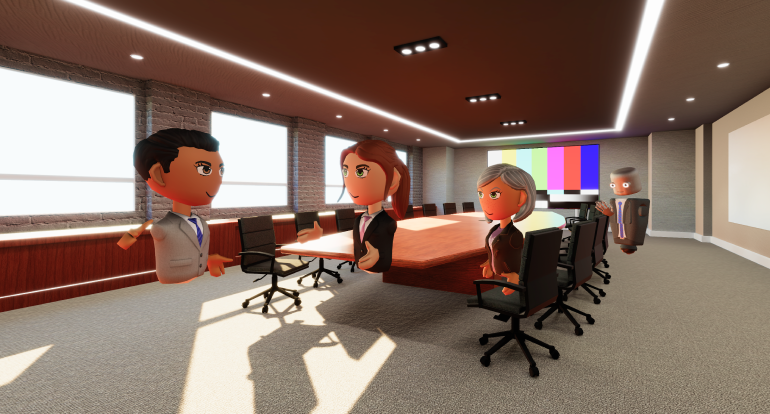 Avatars in a meeting room.