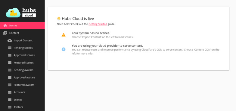Hubs Cloud Admin Landing