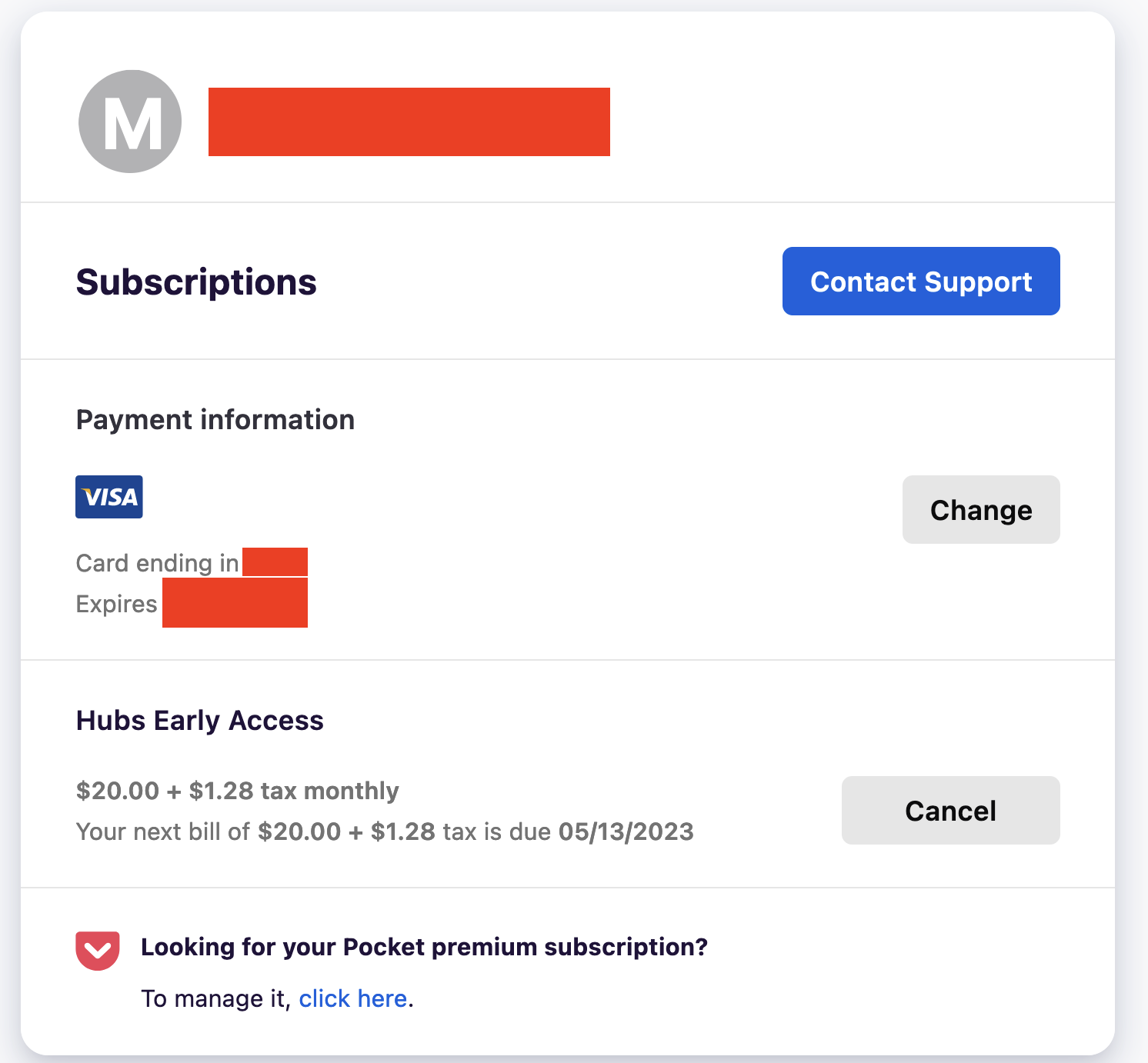 The subscription dashboard