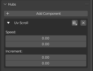 Part of the Properties menu from Blender showing the Hubs component called UV Scroll.