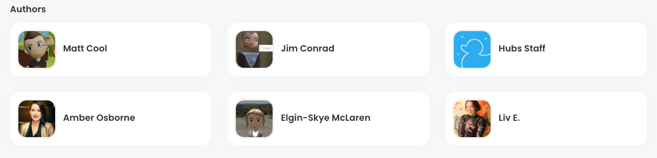 Hubs team avatars in the author section of the creator labs site