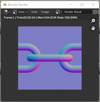 Rendered image of the chain links' surface normal information which looks like pale pastel colors. The background is a solid lavender color with no transparency.t.