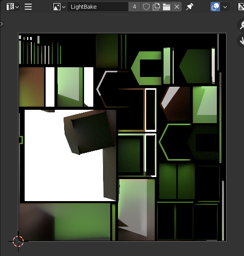 Blender's Image Editor window showing a square image of the baked lightmap texture.