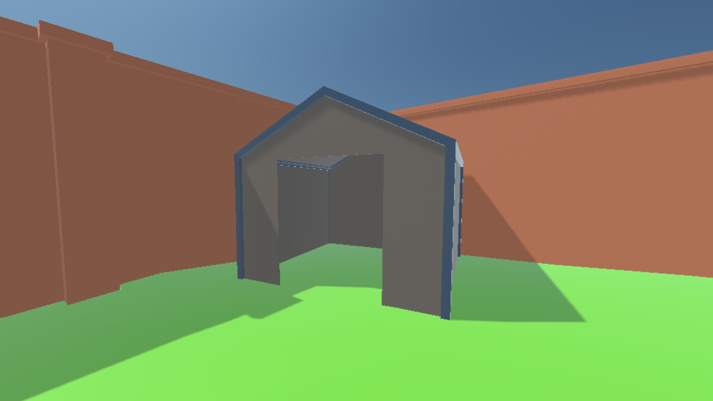 The backyard shed scene shown in Hubs, but with shadows enabled. The lighting still appears flat.