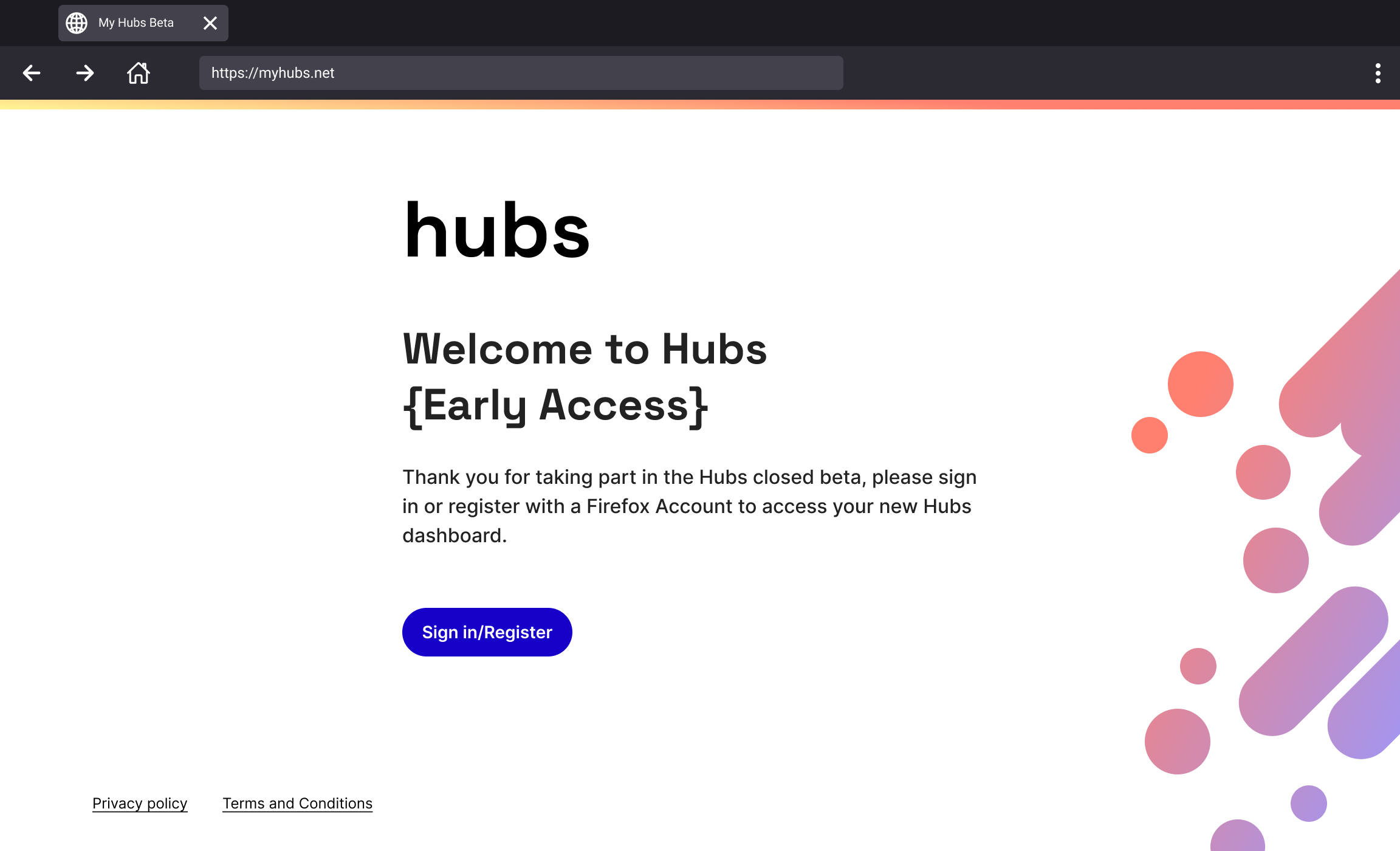 Mock-up of Hubs Early Access welcome page