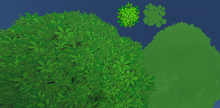 Two trees with different leaf textures--one more detailed, the other a stylized pattern of hexagons.