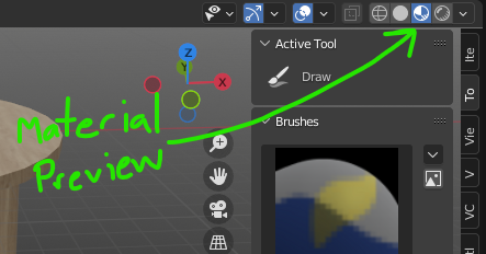 A close-up of part of Blender's interface: The Material Preview button above the 3d View.