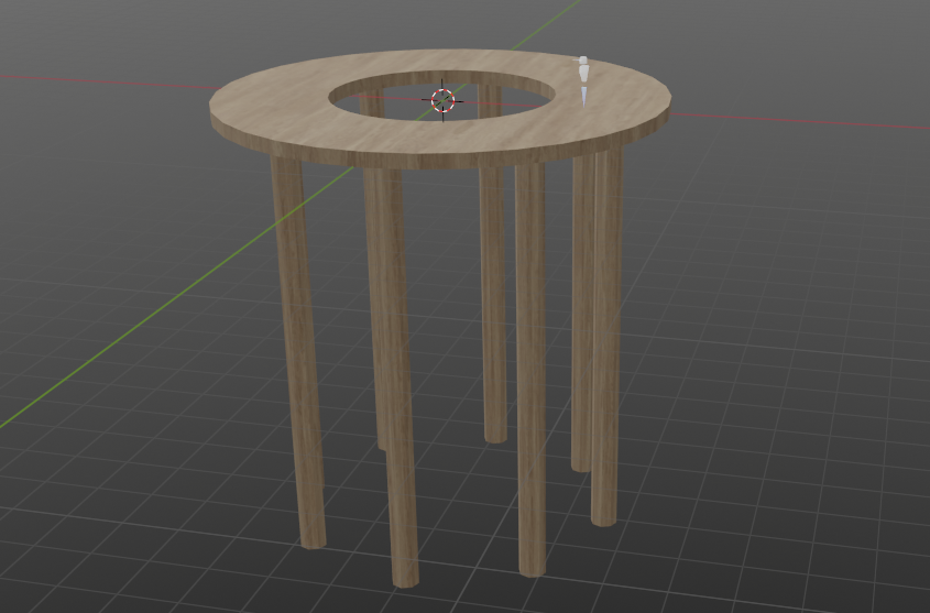 A 3d mesh comprised of a ring-shaped platform held up by eight supporting columns below it. A Hubs spawnpoint sits on top.