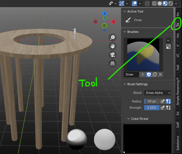 Blender's 3d View with the side panel showing the Tool tab.