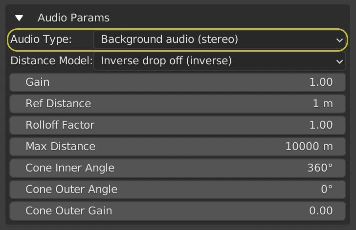Audio parameters menu in Blender