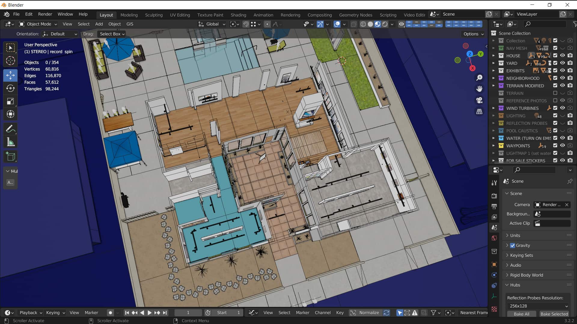 A Blender screenshot showcasing the Codezart home from an aerial perspective.
