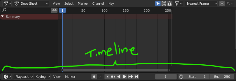 A cropped portion of Blender's interface highlighting the Timeline window