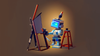 A robot painting on a canvas, created with 'Dream Textures'/'Stable Diffusion'.